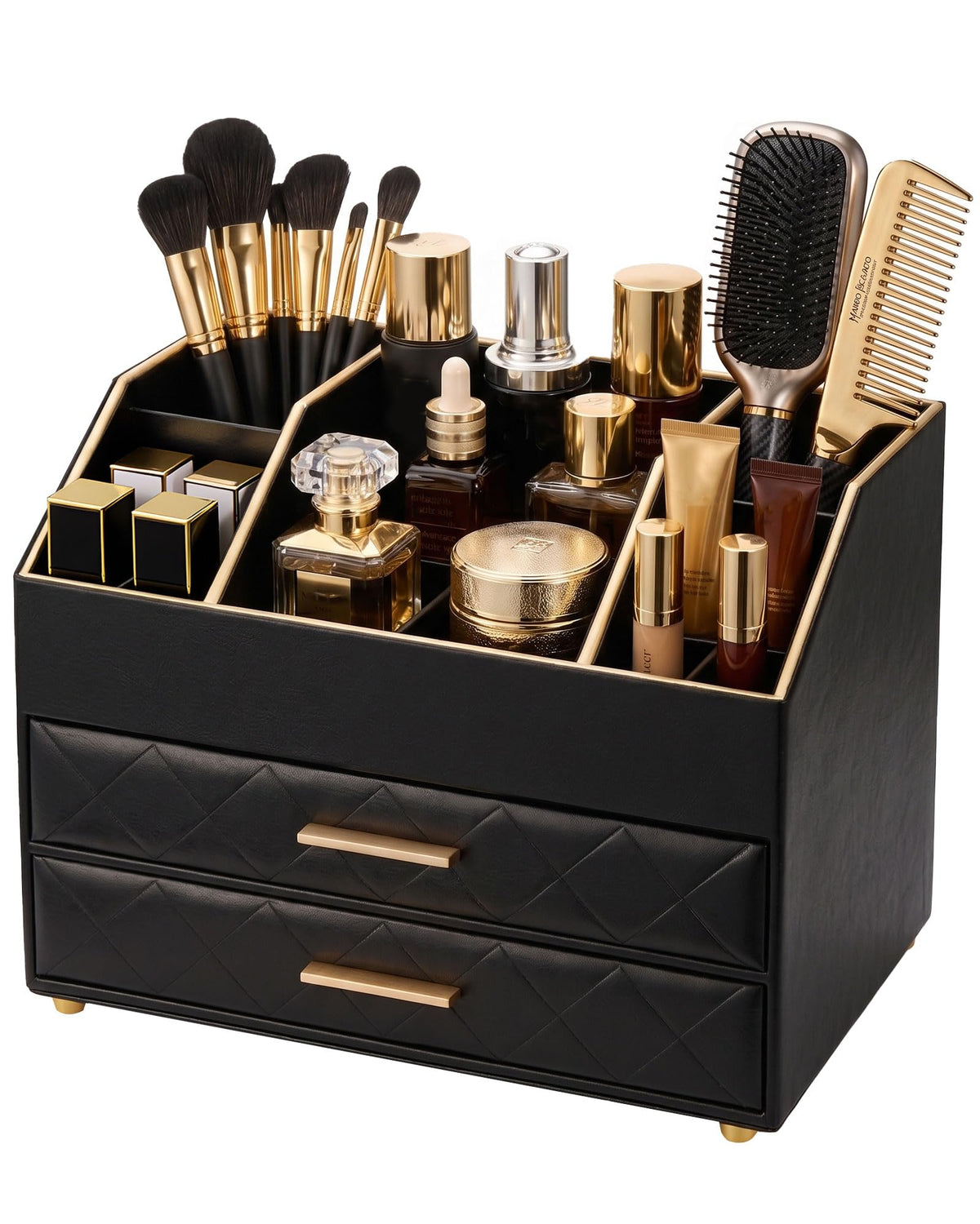 Lolalet 3-Layer PU Leather Makeup Organizer for Cosmetic Vanity -Beige