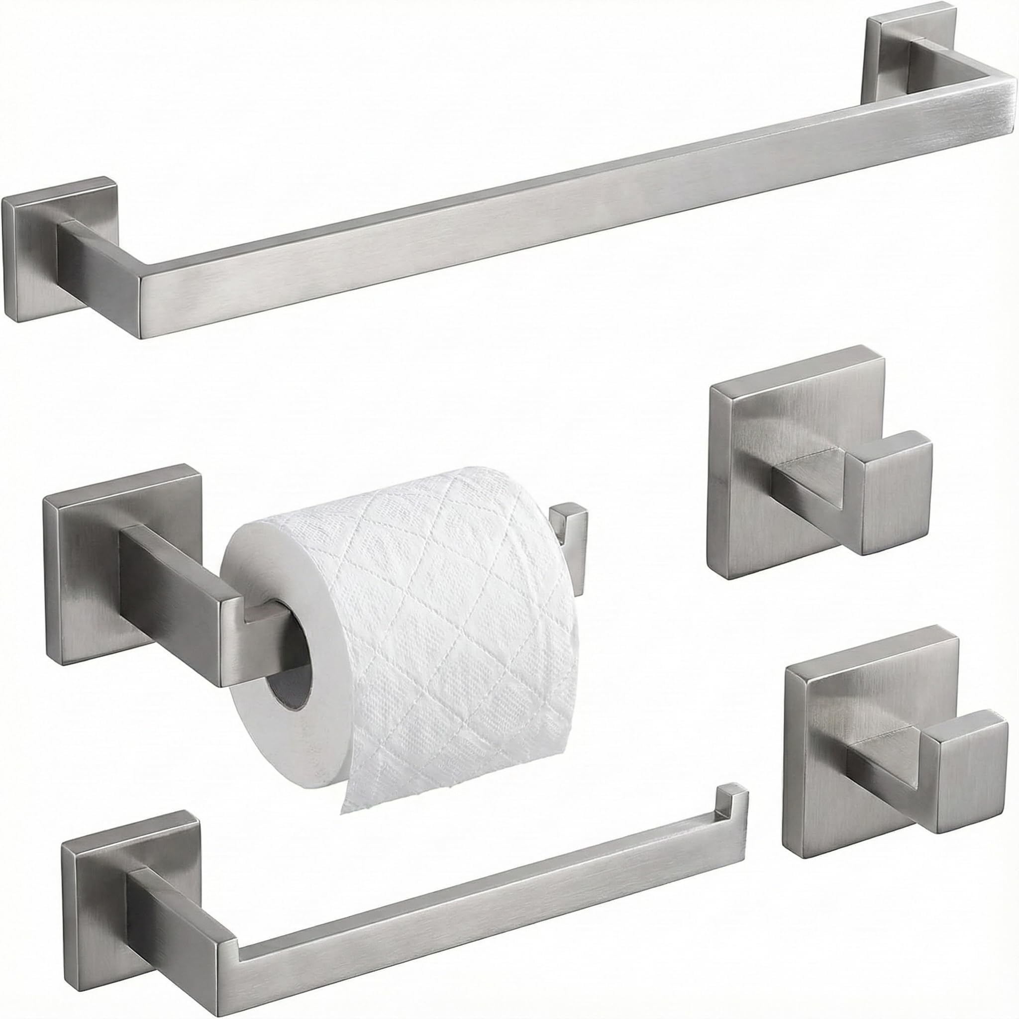 5-Piece Bathroom Hardware Set, 16 in Towel Bar, Matte Black
