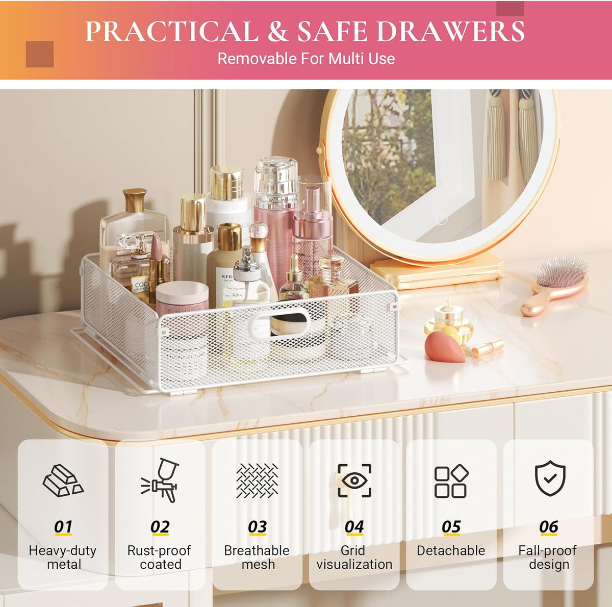 Goovilla Rolling Makeup Organizer Cart with Drawers, 5 Tier Metal, White