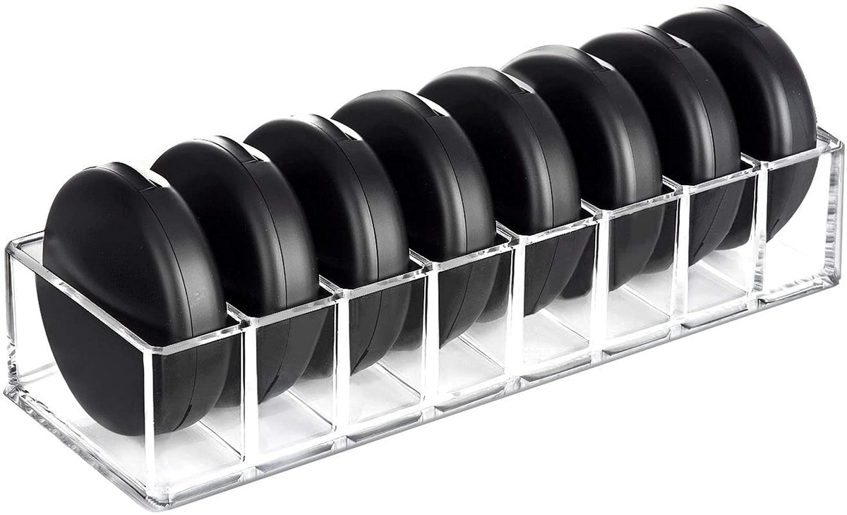 HBlife 2 Pack Clear Acrylic Makeup Compact Organizer, 8 Spaces Vanity Organizer Stand Eyeshadow Pallet Storage for Lipstick Bronzer Powder Highlighter, Skincare Cosmetic Display Cases for Bathroom