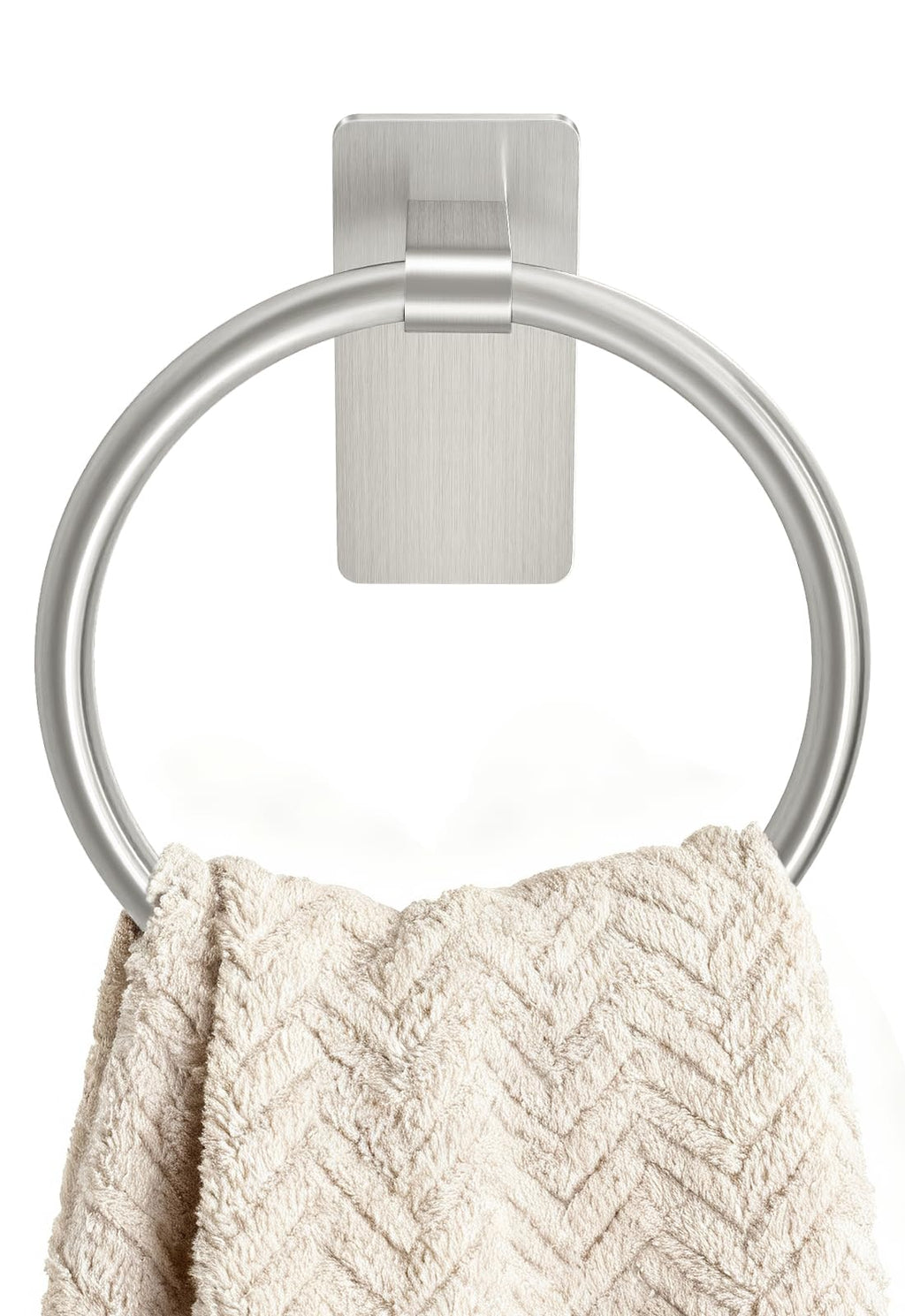 STWWO Hand Towel Holder for Bathroom, Brushed Nickel Towel Ring Adhesive