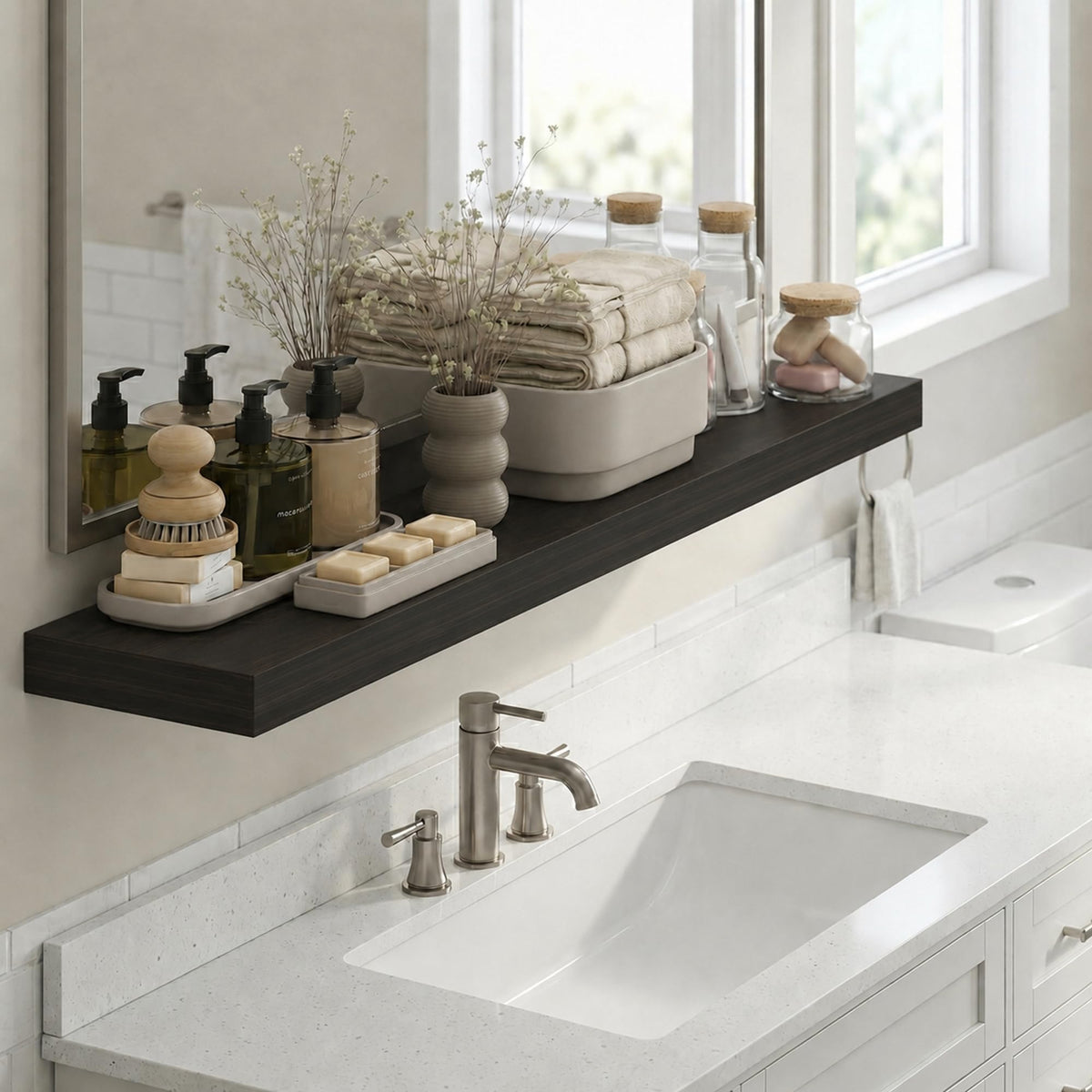 Furinno Tanna Floating Shelves for Wall, Bathroom Wall Shelf, Americano