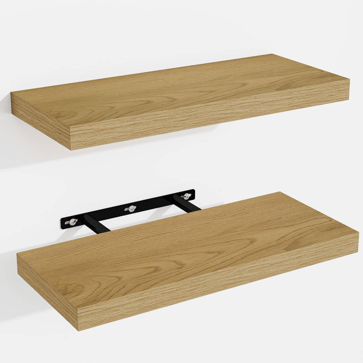Venusmiles Bathroom Floating Shelves for Wall, 15" Wall Mounted Shelves with Invisible Brackets, 4 Small Wood Floating Wall Shelf Shelves for Living Room, Bedroom, Kitchen, Bathroom (Oak)