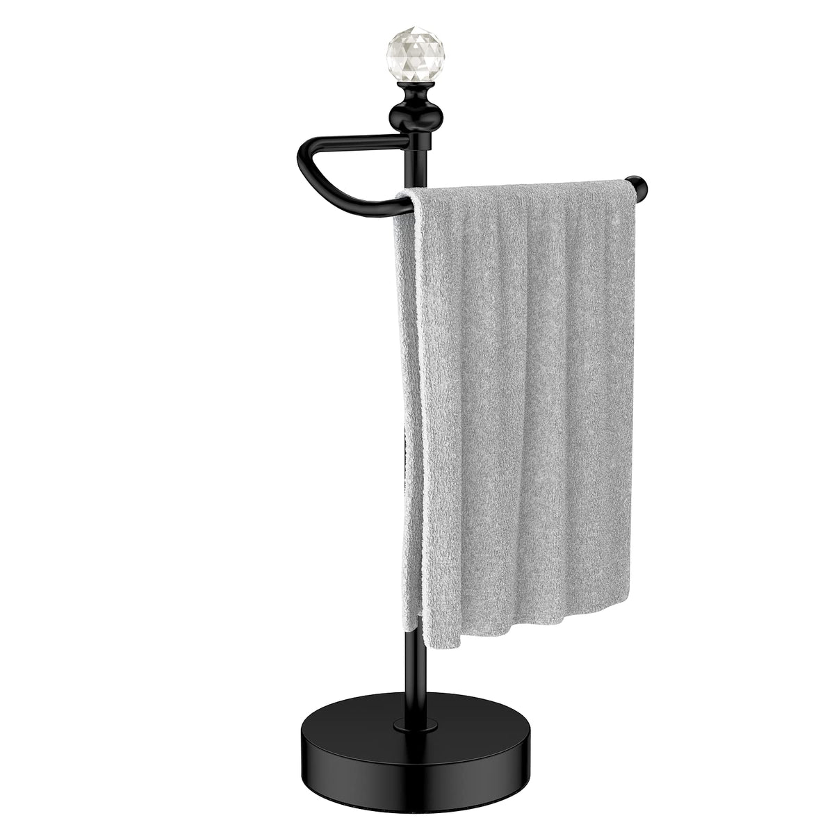 ROLABAM Heavy Weighted Hand Towel Holder (with Crystal Ball) Standing Hand Towel Holder Total Height 16.54'' for Kitchen, Bathroom, Vanity, Classic Decorative Metal Hand Towel Stand, Polished Chrome