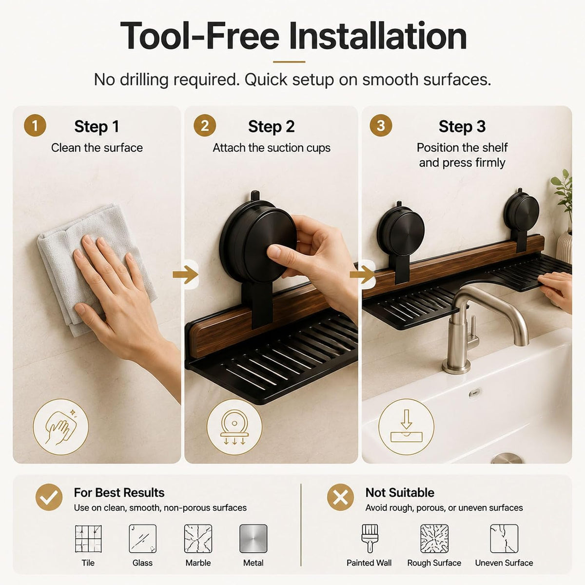 Bathroom Over Sink Shelf, 15.7 Inch No Drill Sink Organizer