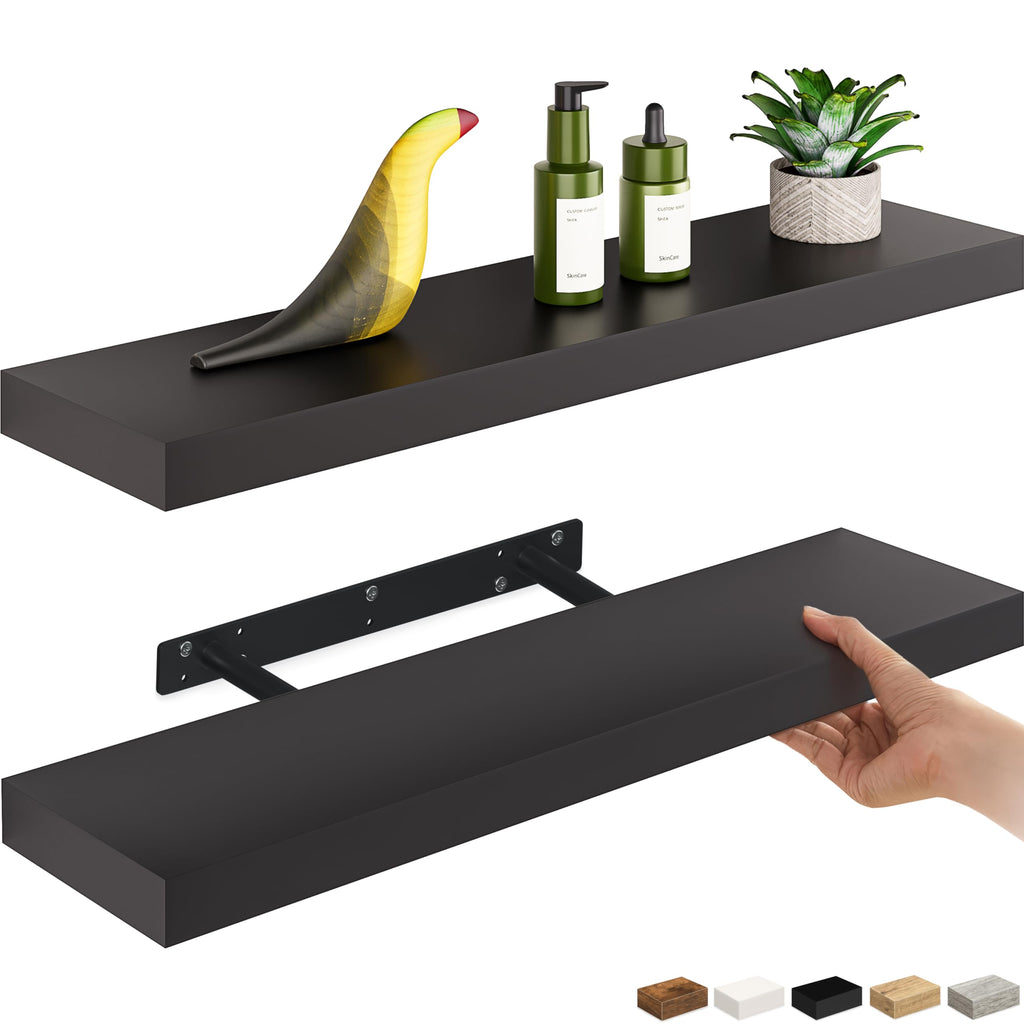 Ballucci Floating Shelves, 55" Wood Wall Shelf Set of 2, with Invisible Brackets for Bathroom, Living Room, Bedroom, Kitchen, Nursery, 6" Deep, White