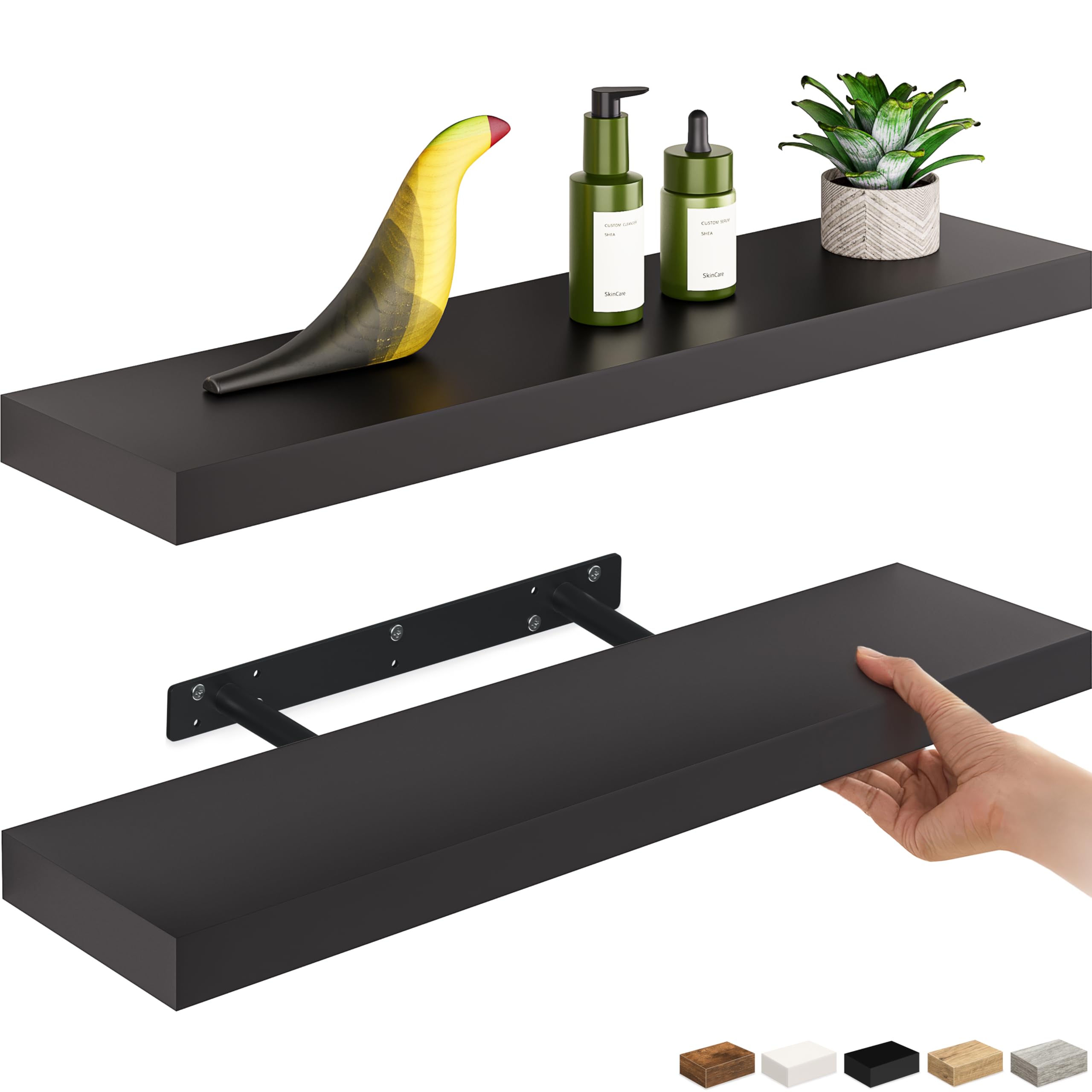 Ballucci Floating Shelves, 55" Wood Wall Shelf Set of 2, with Invisible Brackets for Bathroom, Living Room, Bedroom, Kitchen, Nursery, 6" Deep, White