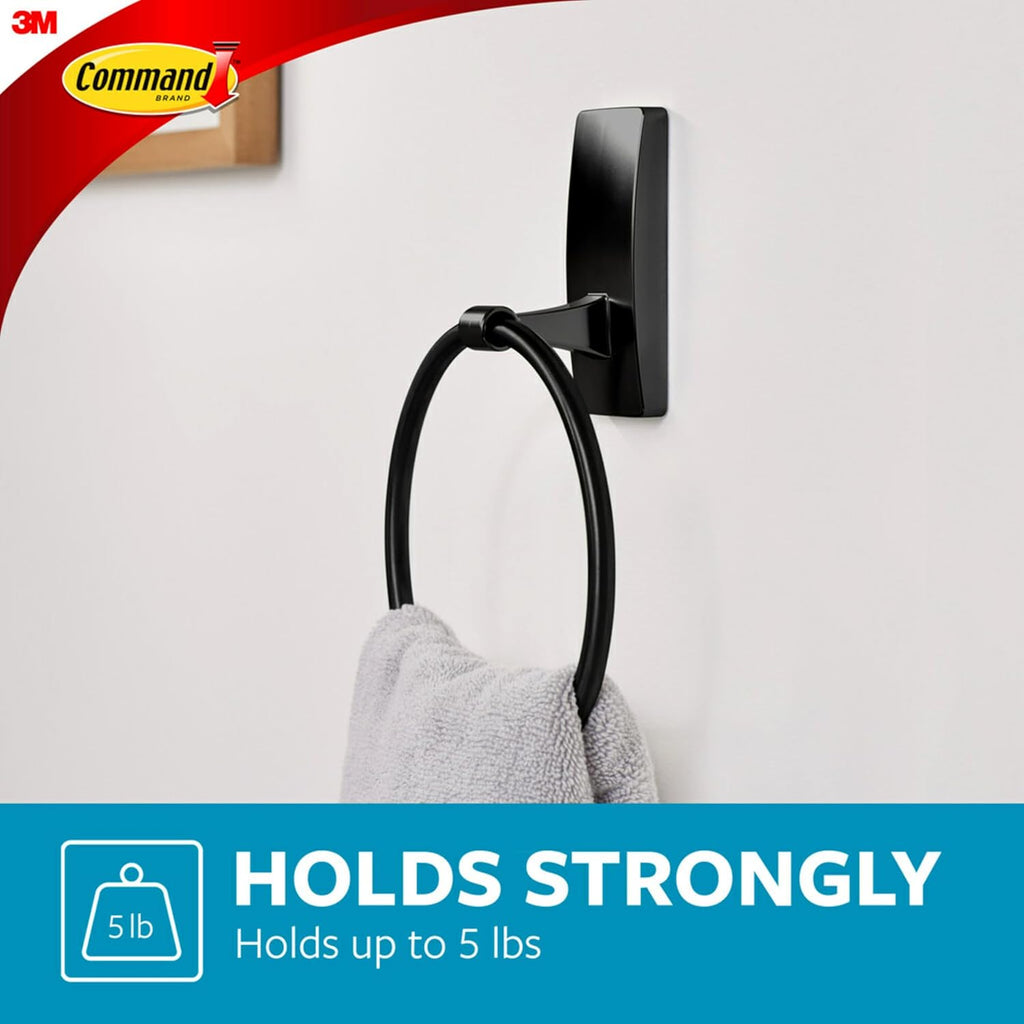 Command Towel Ring, Matte Black, 1 Holder, 2 Strips