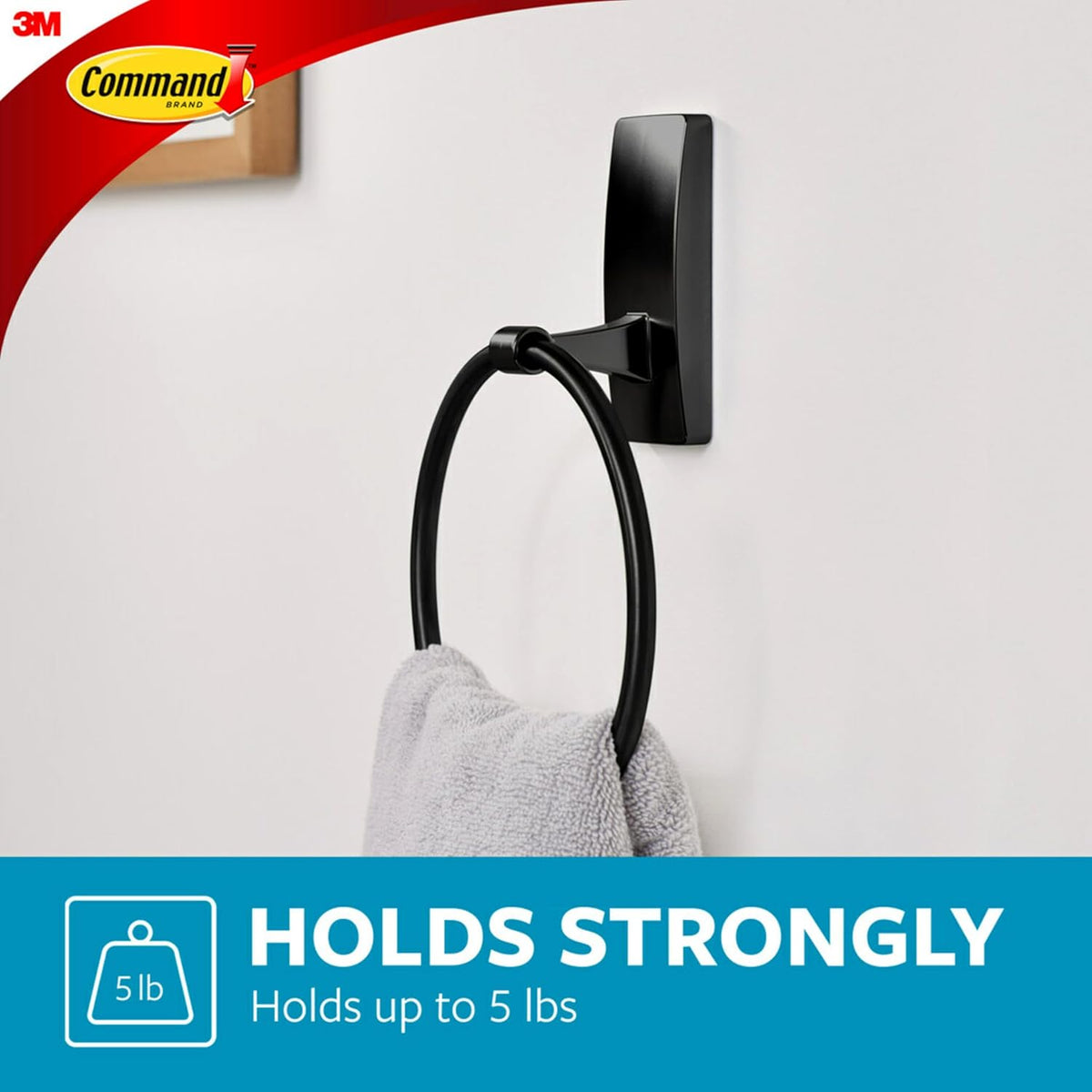 Command Towel Ring, Matte Black, 1 Holder, 2 Strips