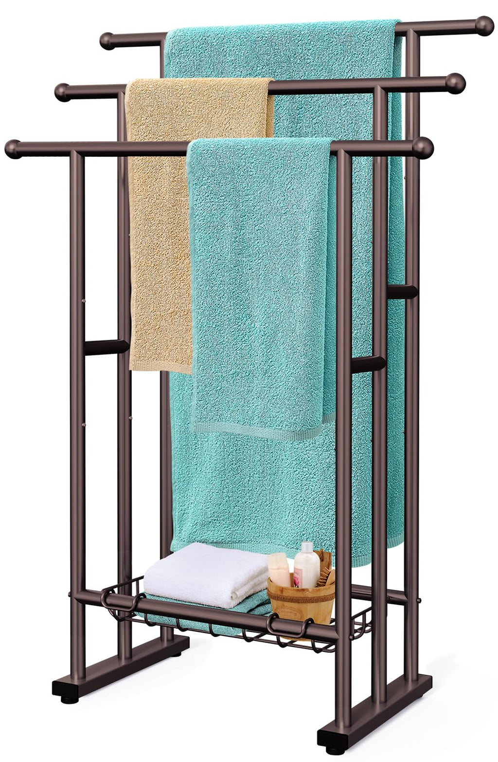Kayfia 40'' Freestanding 3 Tier Alloy Steel Towel Rack with Storage Basket