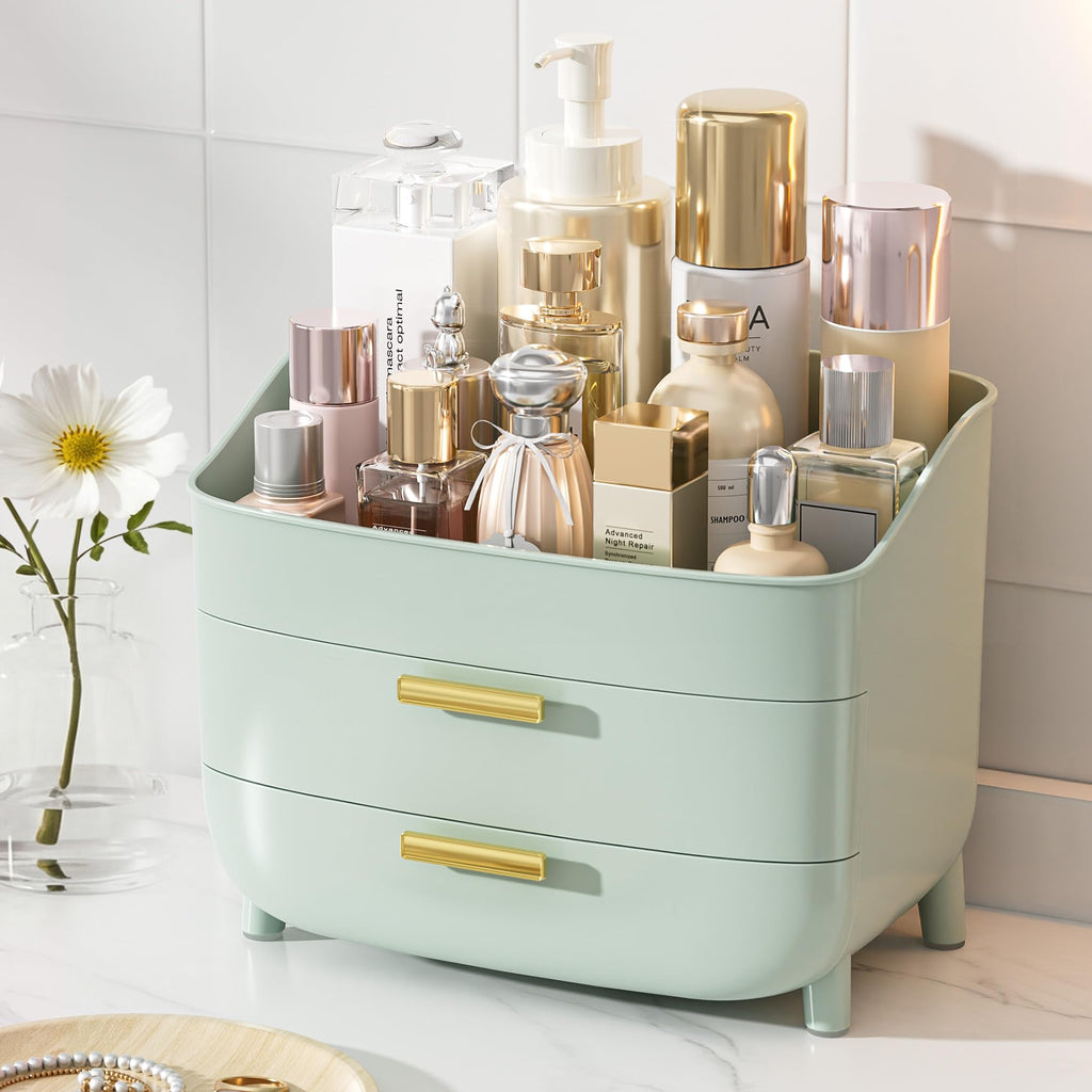 Vtopmart 3-Tier Skincare Makeup Organizer with Drawer and LId, White