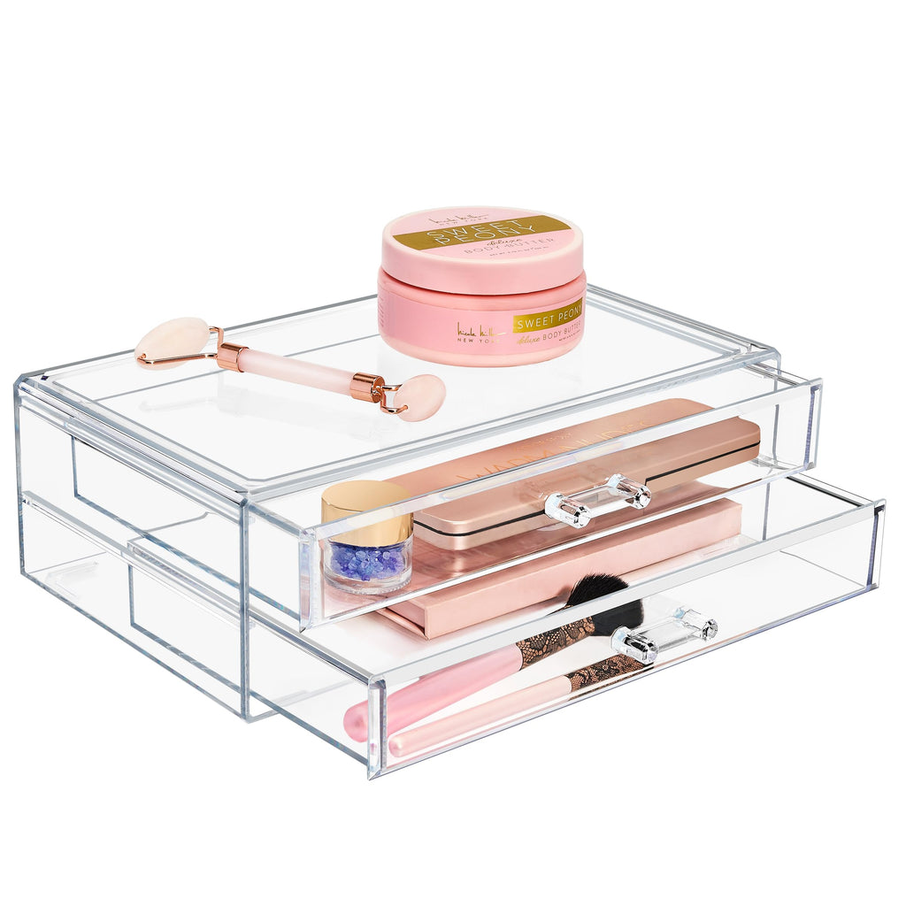 Sorbus Large Clear Makeup Organizer - Detachable 3-Piece Jewelry & Make Up Organizers and Storage Set - Spacious Cosmetic Display Tower - Makeup Organizer for Vanity, Bathroom, Dresser & Countertop
