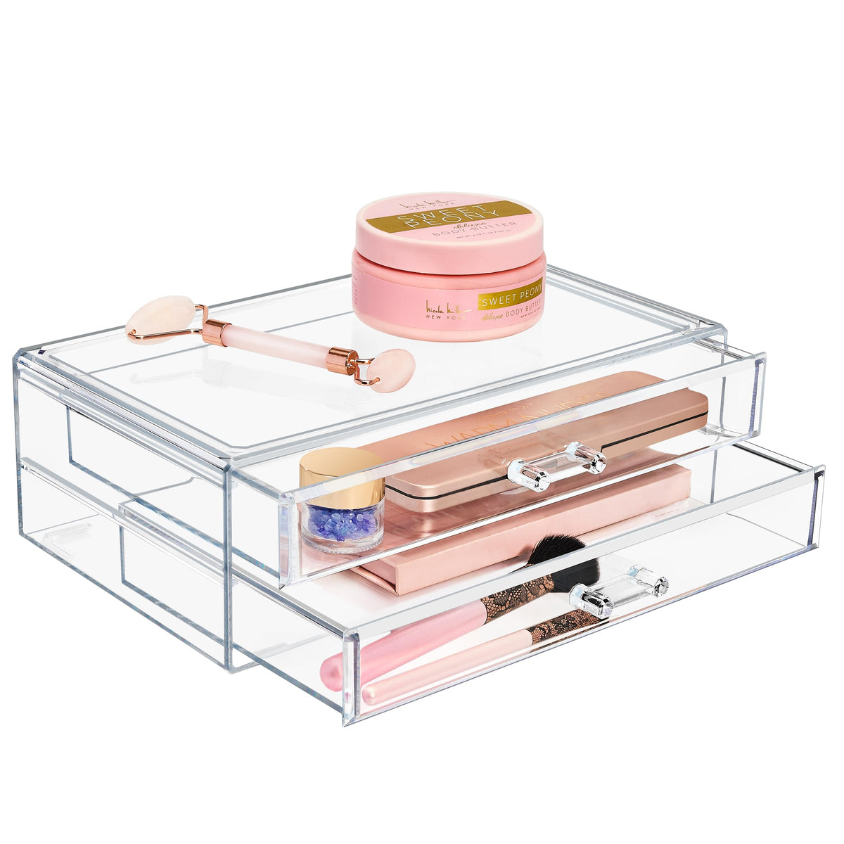 Sorbus Large Clear Makeup Organizer - Detachable 3-Piece Jewelry & Make Up Organizers and Storage Set - Spacious Cosmetic Display Tower - Makeup Organizer for Vanity, Bathroom, Dresser & Countertop
