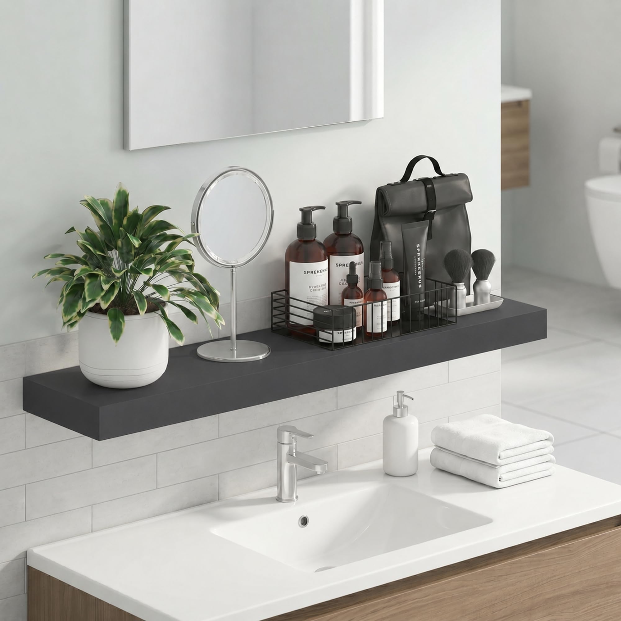Furinno Tanna Floating Shelves for Wall, Bathroom Wall Shelf, Americano