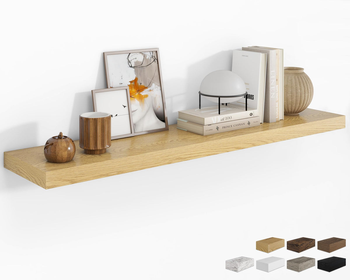 RICHFOCUS 28Inch Floating Shelves for Wall 2 Pack Shelves for Bedroom|Kitchen|Bathroom|Laundry Room Rustic Wood Wall Mounted Shelf with Invisible Brackets for Books|Storage|Decor, Oak