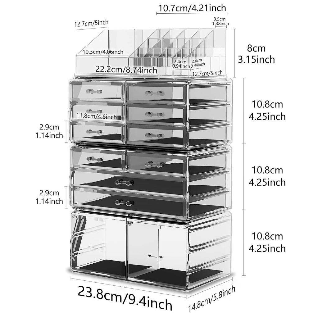 Readaeer Makeup Cosmetic Organizer Storage Drawers Display Boxes Case with 12 Drawers(Clear)
