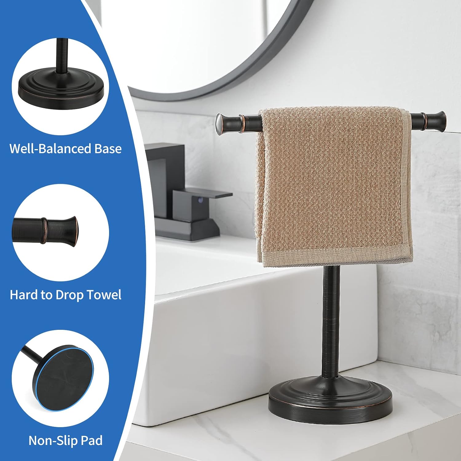 RUMOSE Oil Rubbed Bronze Hand Towel Holder Stand Countertop Towel Rack