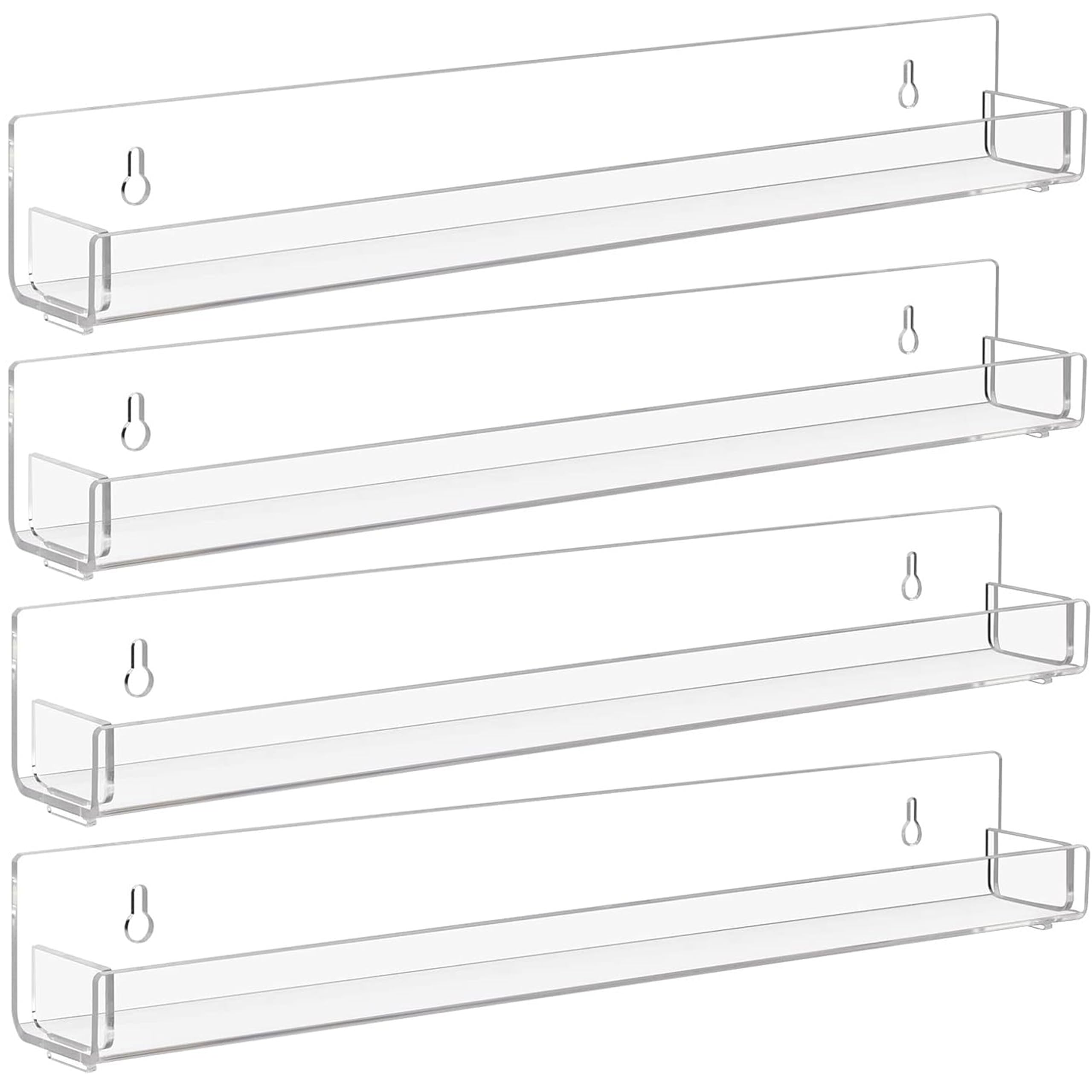 6 Pack Clear Nail Polish Rack Wall Mounted,15 inch Invisible Acrylic Floating Bookshelf,Small Toy Storage Wall Shelf Modern Picture Ledge Vinyl Record Display Shelf Holder