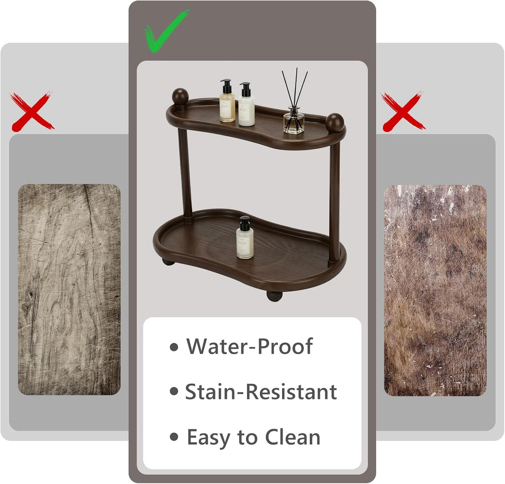 Bathroom Vanity Organizer, ABS Plastic Wood-Look Countertop Shelf, 13.2x7.8x11.8 in, with Anti-Slip Ball Feet (Two-Tier A)