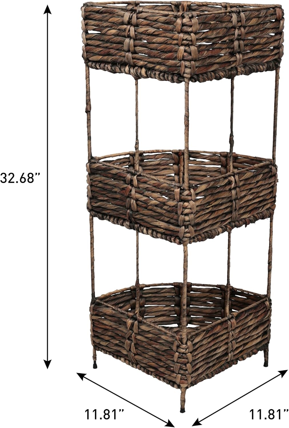 happimess Lavish 3-Tier Corner Storage Rack 32.5" Water Hyacinth, Brown