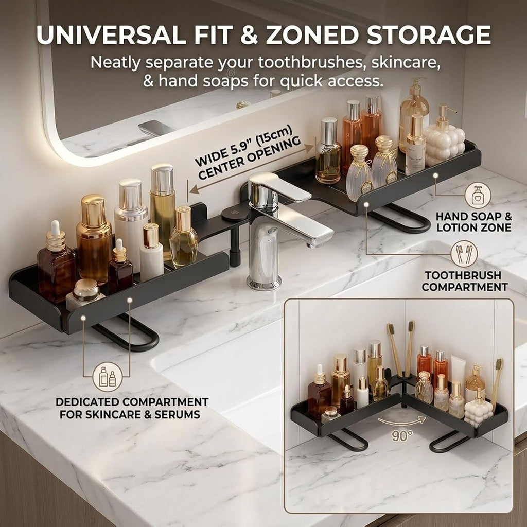Foldable Over Sink Shelf Bathroom, Over-Faucet Shelf Organizer，Black 24in
