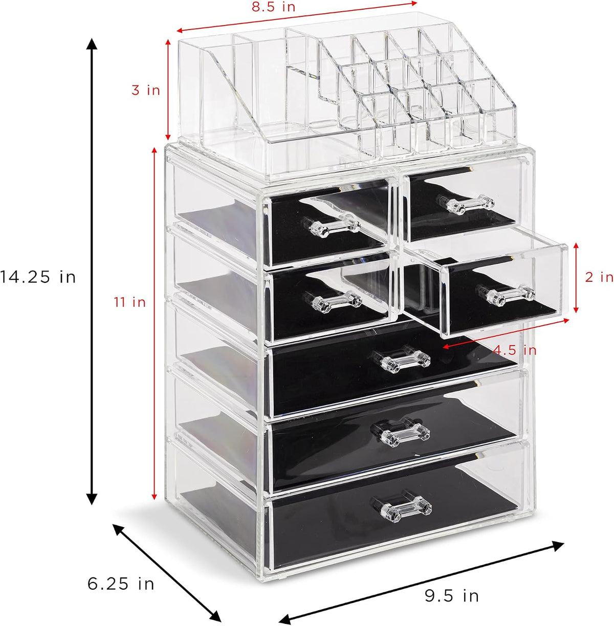 Sorbus Makeup Organizer, 7-Drawer Acrylic 2-Piece Set (Clear)