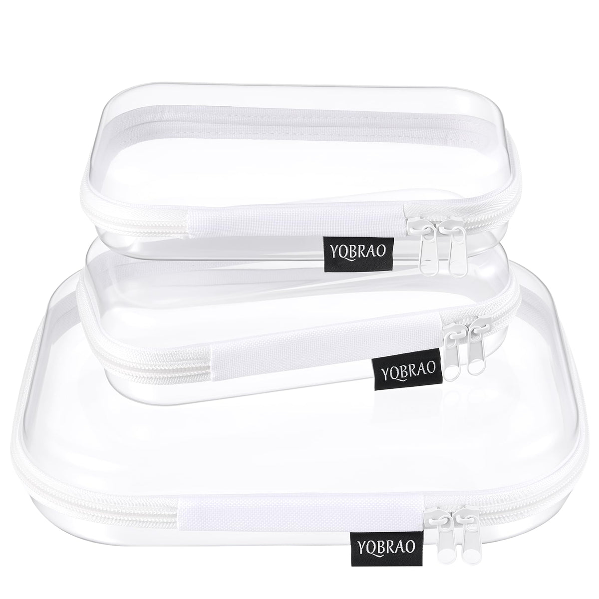 YQBRAO 3-Piece Clear Hard Shell Zipper Case Set, 1L 1M 1S, Pink