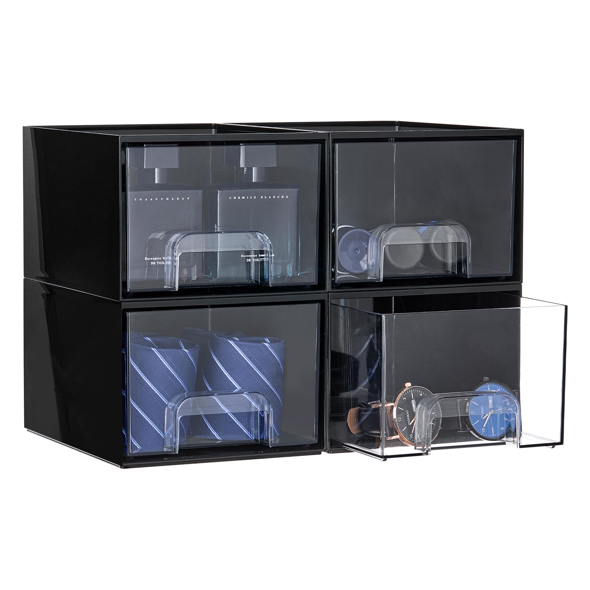 Vtopmart Clear Stackable Storage Drawers, 2 Pack Wide Plastic Organizers