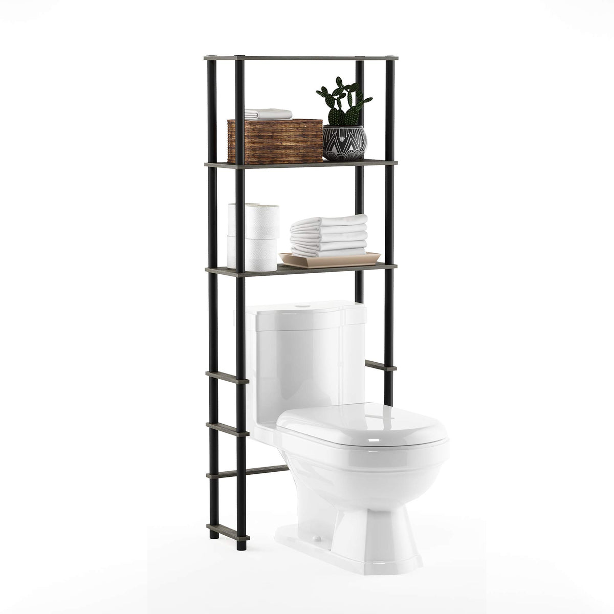 Furinno Turn-N-Tube Over The Toilet Storage, 3-Shelf Over The Toilet Organizer, Freestanding Space Saver Bathroom Shelf, for Bathroom Organizers and Storage, White