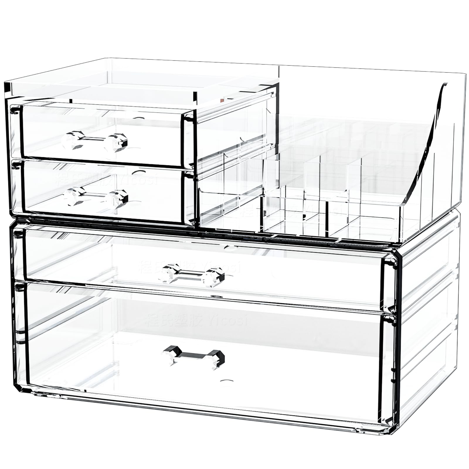 Acrylic Clear Makeup Organizer Countertop,Stackable Skincare Organizer for Vanity With 8 Drawers,Large Plastic Desk Accessories Organization,Bathroom Cosmetic Organizer Countertop for Beauty,Skin Care