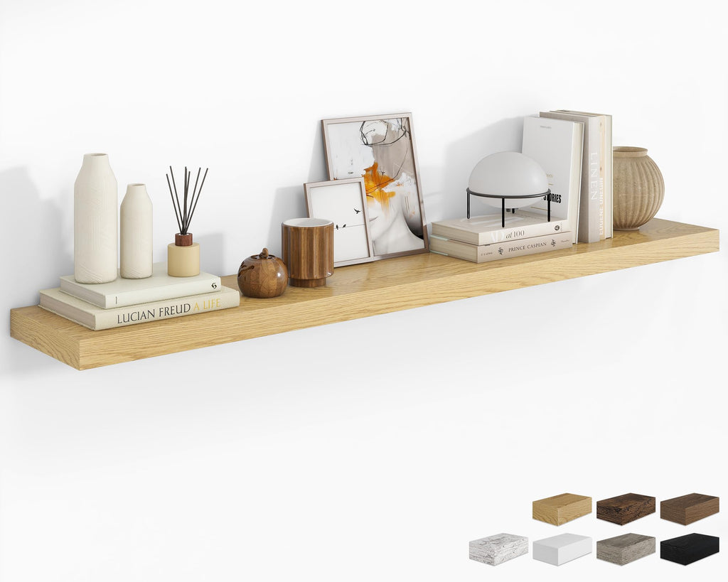 RICHFOCUS 28Inch Floating Shelves for Wall 2 Pack Shelves for Bedroom|Kitchen|Bathroom|Laundry Room Rustic Wood Wall Mounted Shelf with Invisible Brackets for Books|Storage|Decor, Oak