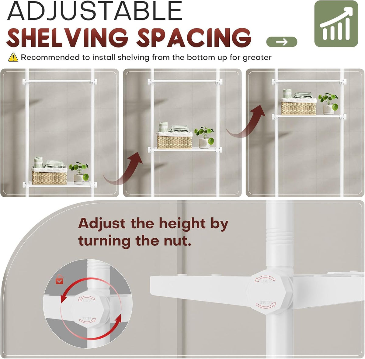 Goovilla Over The Toilet Storage Shelf, 64-124inch(H) 15-27inch(W), White