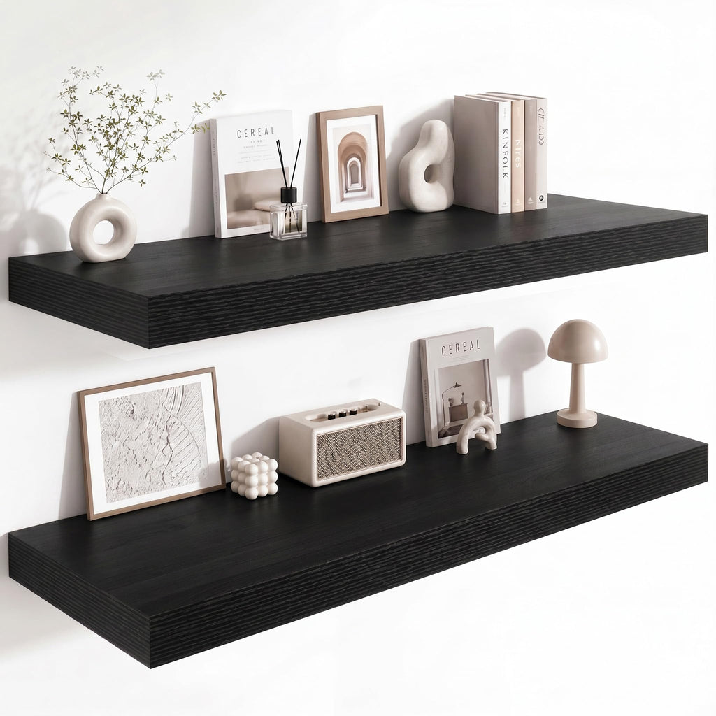 Deep Floating Shelves for Wall, 12 Inch Wide Small Wall Shelves Set of 2, 2 Inch Thick Invisible Wall Mounted Shelves for Bathroom Bedroom Nursery,Walnut Color