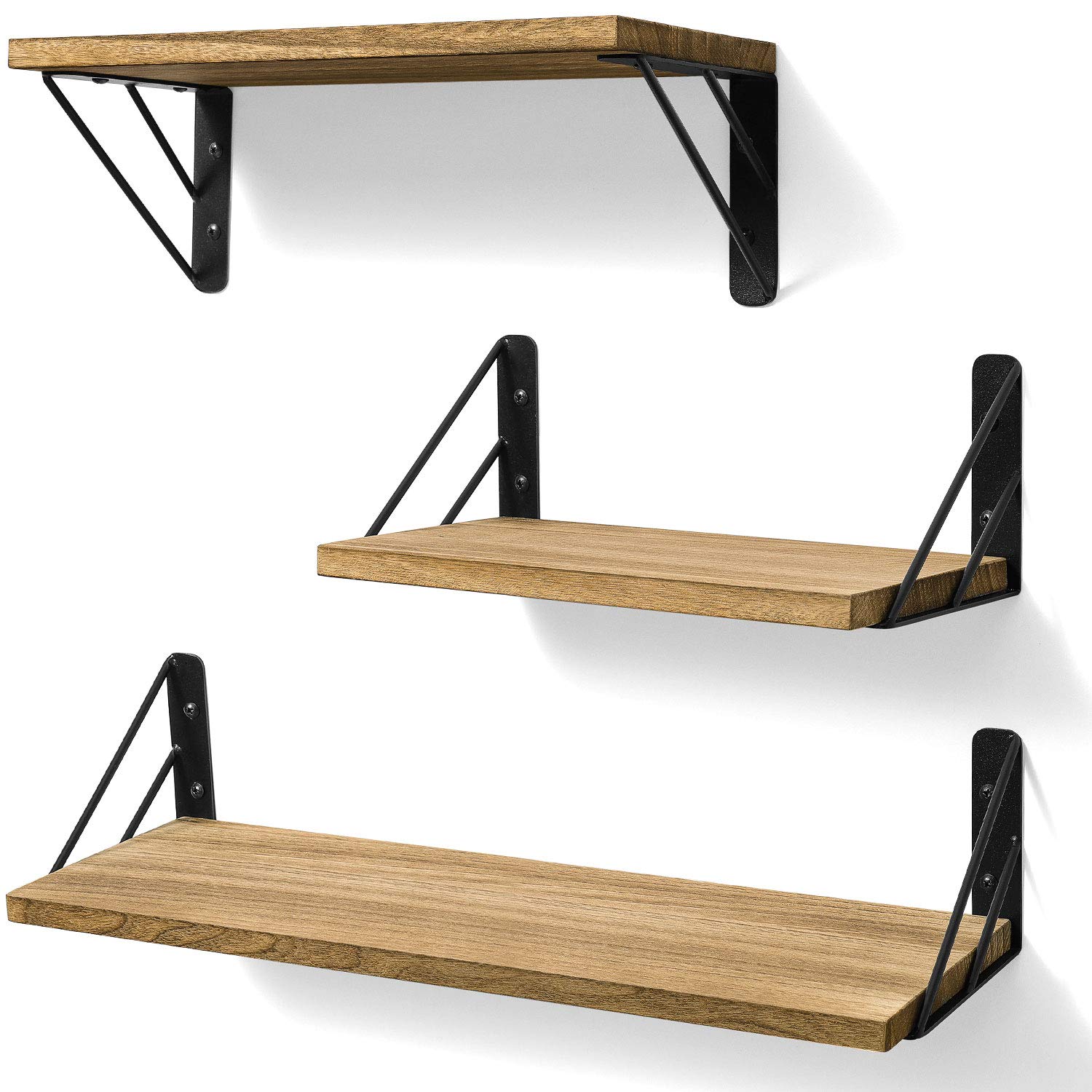BAYKA Floating Shelves for Wall, Book Shelf for Bedroom, Decor Shelves for Living Room Kitchen, Mounted Wood Floating Shelf for Home Decor, Corner Shelf for Bathroom, Office(Dark Brown,Set of 4)