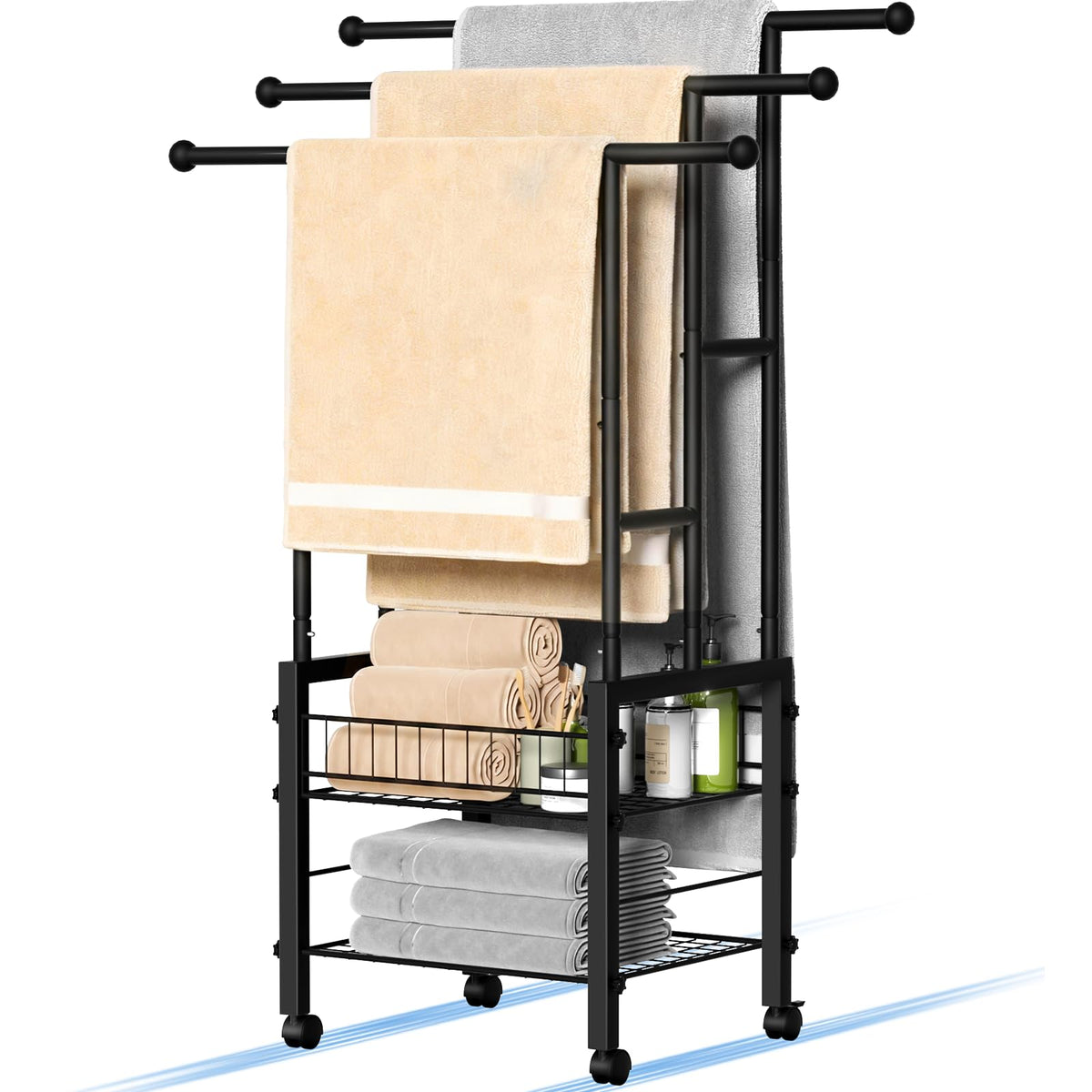 Kayfia 40'' Freestanding 3 Tier Alloy Steel Towel Rack with Storage Basket