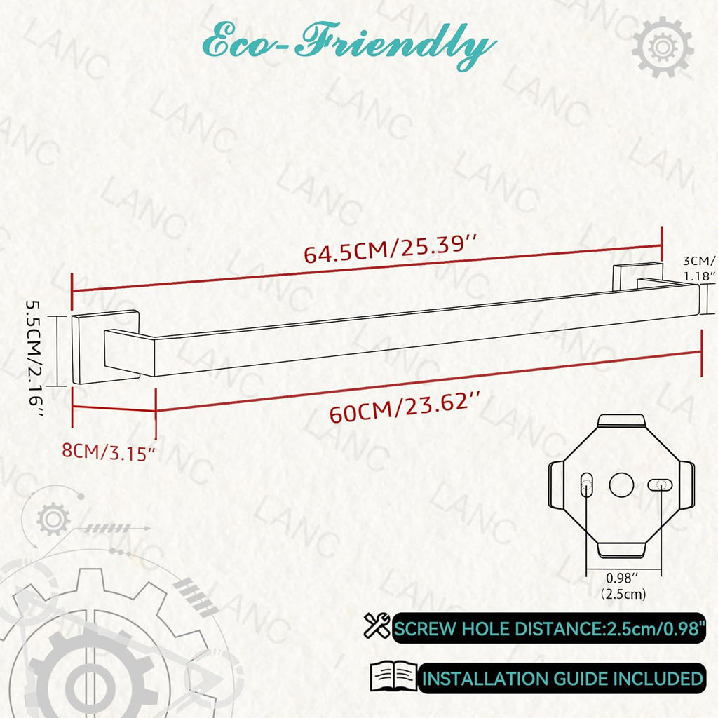 LANC 2 Pack Bath Towel Bars, Matte Black 24-Inch Bathroom Towel Rail Square Towel Racks Kitchen Towel Holders, Stainless Steel Wall Mount Towel Hanger Towel Rods,A8804-6MB