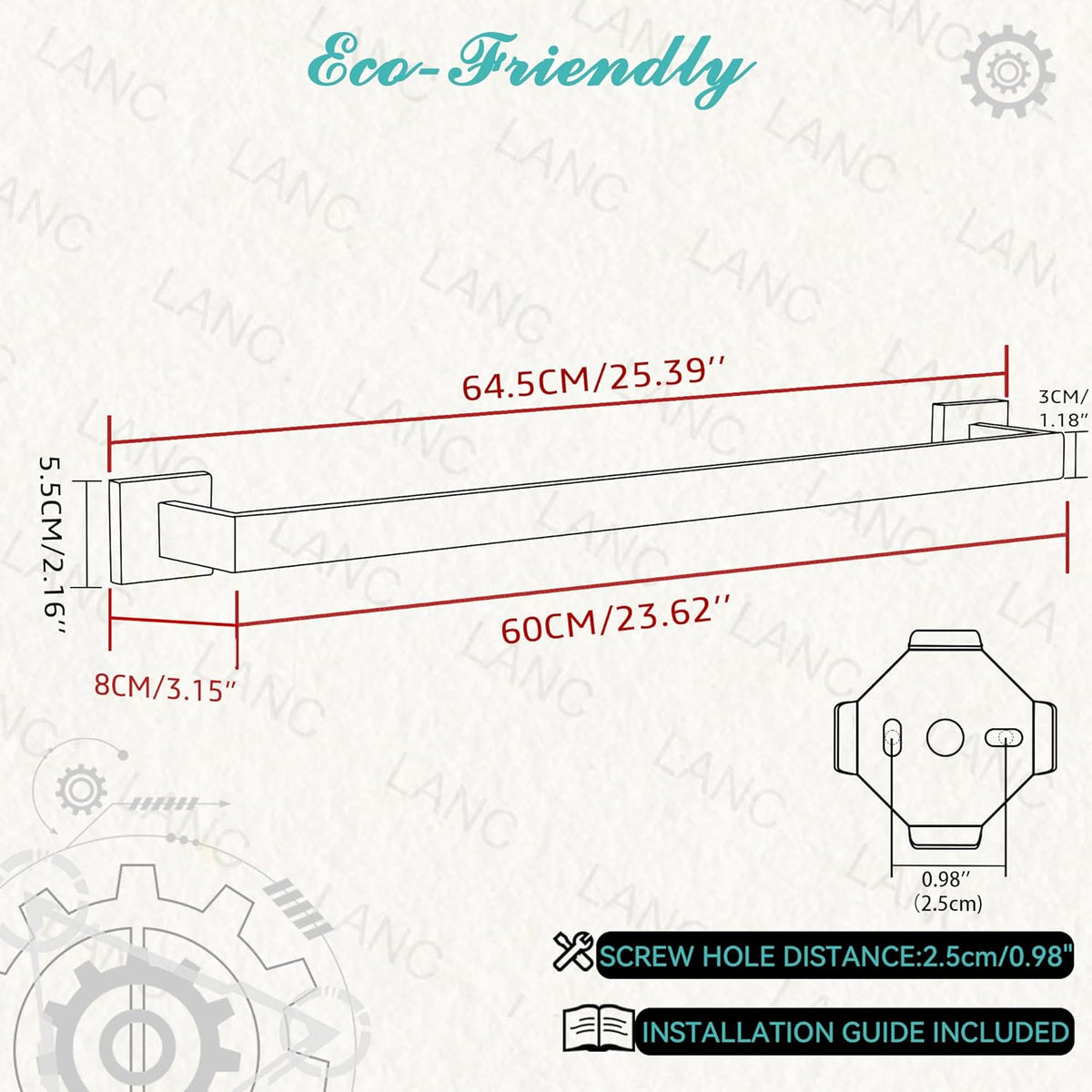 LANC 2 Pack Bath Towel Bars, Matte Black 24-Inch Bathroom Towel Rail Square Towel Racks Kitchen Towel Holders, Stainless Steel Wall Mount Towel Hanger Towel Rods,A8804-6MB