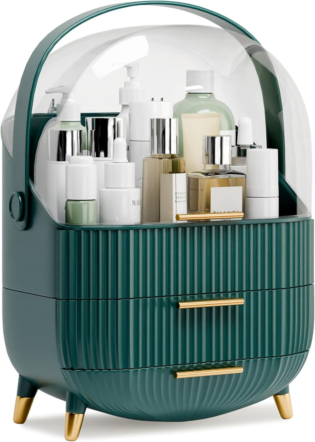 lurcns Makeup Organizers and Storage, Make up Organizer for Vanity Cosmetics Skincare Organizers With Lid and Drawers Display Cases for Countertop（White）