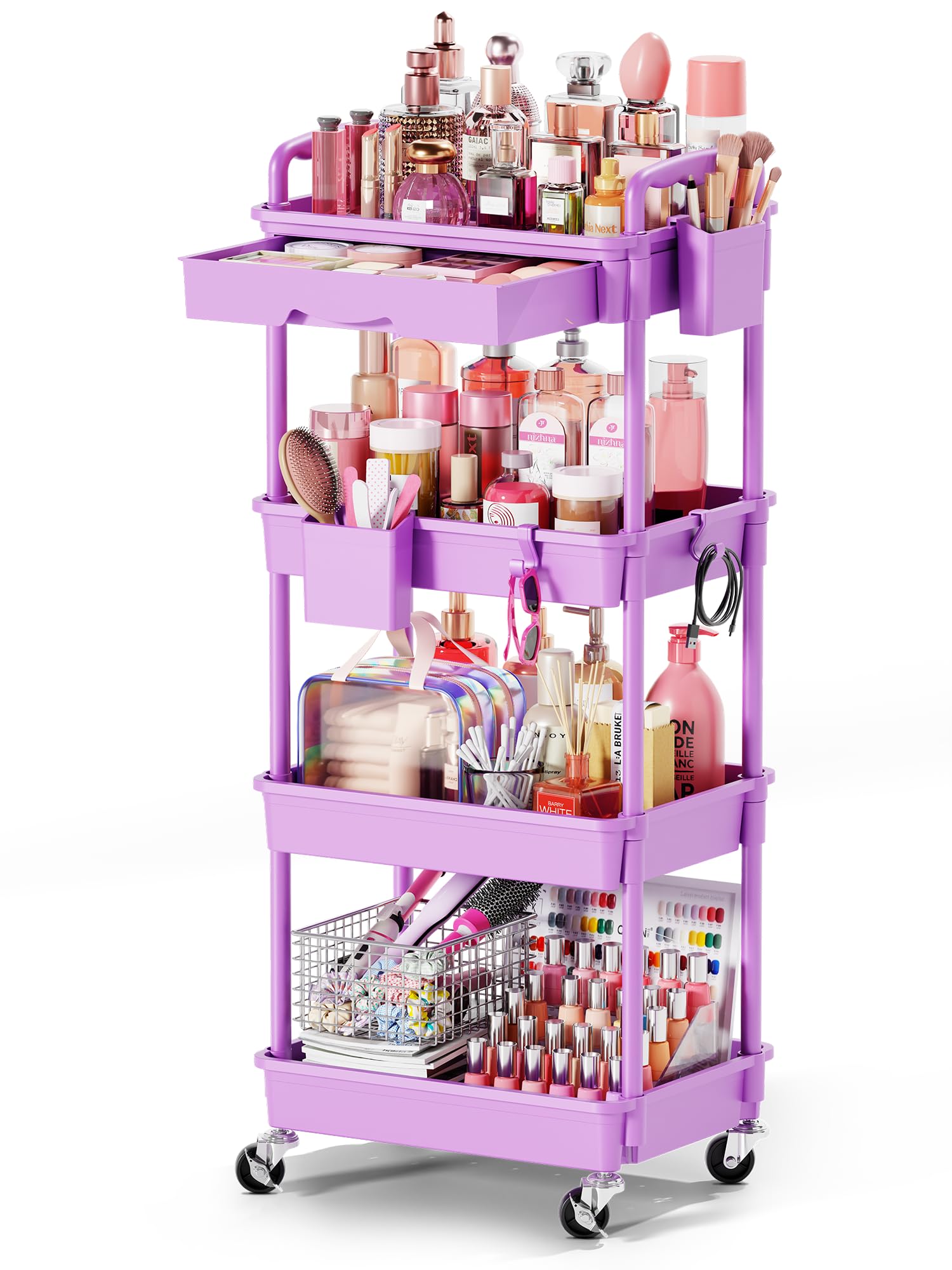 Goovilla Rolling Makeup Organizer Cart with Removable Drawer, 3 Tier Pink