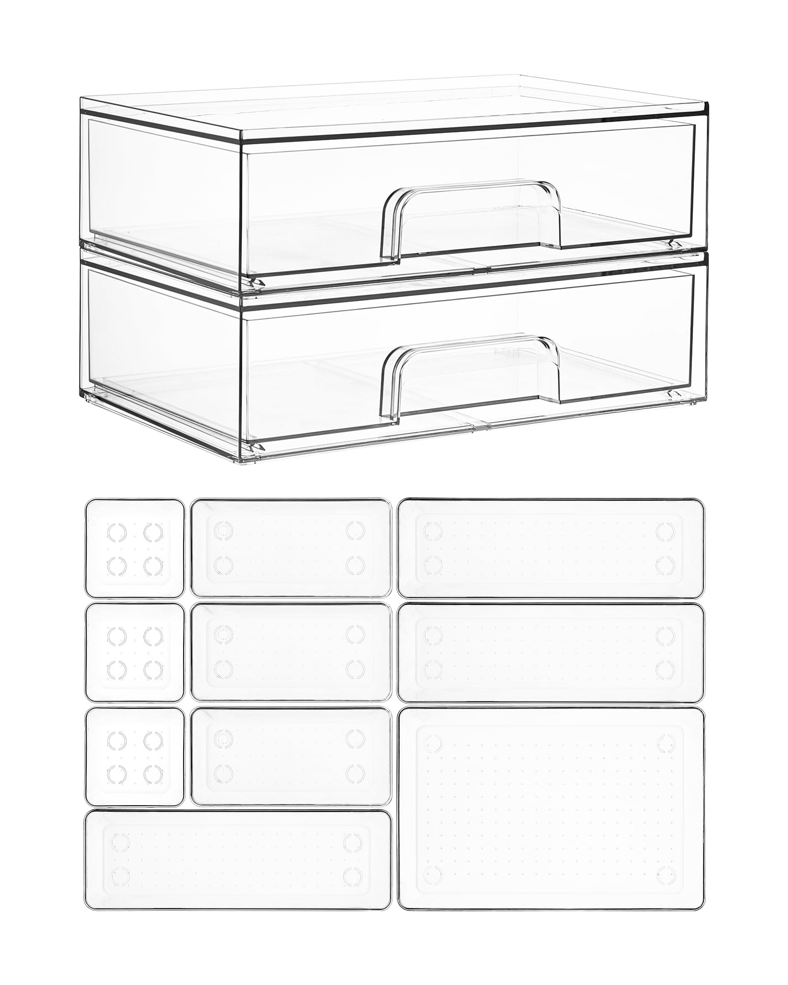 Vtopmart Clear Stackable Storage Drawers, 2 Pack Wide Plastic Organizers