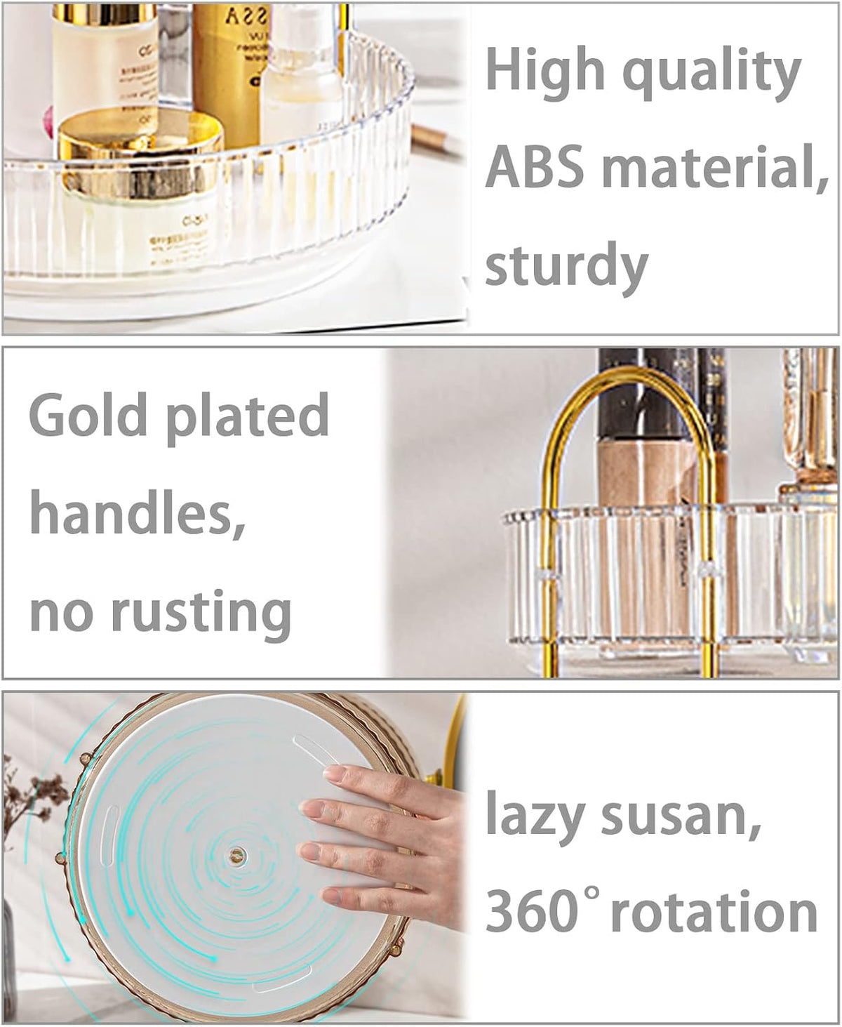 shuang qing Rotating Makeup Organizer for Vanity, Large Capacity Skincare Perfume Storage, Bathroom Counter Organizer, 360 Spinning Cosmetic Dresser Countertop Organizers (Clear, 3 Tier)
