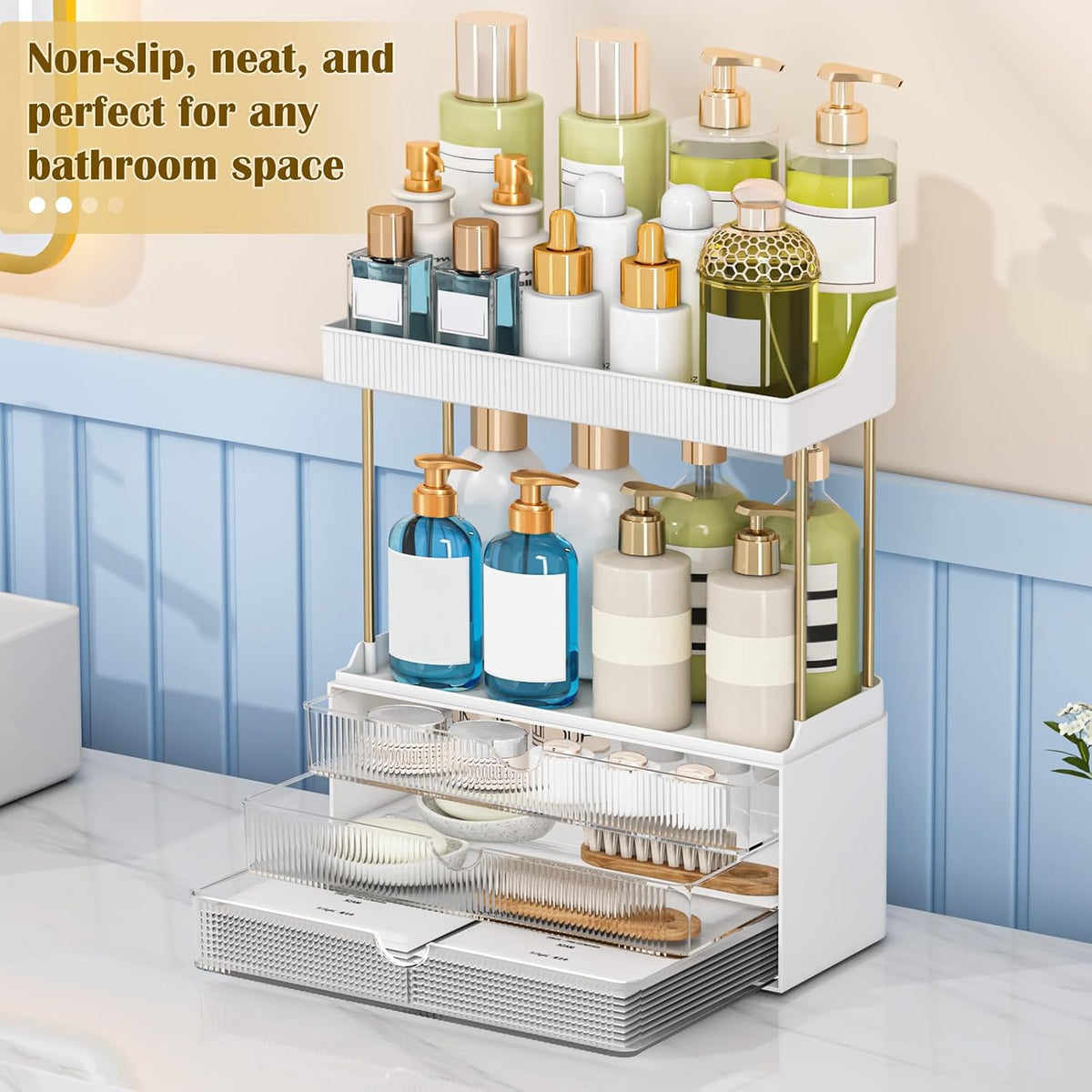 caktraie 3-Drawer 2-Tier Acrylic Makeup & Bathroom Vanity Organizer