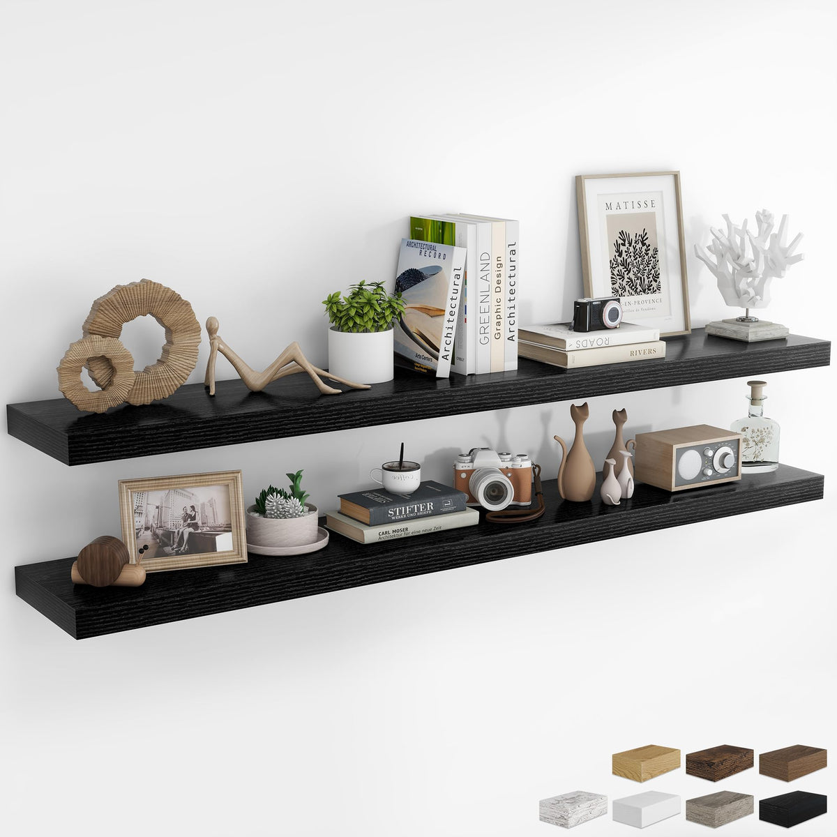 RICHFOCUS 28Inch Floating Shelves for Wall 2 Pack Shelves for Bedroom|Kitchen|Bathroom|Laundry Room Rustic Wood Wall Mounted Shelf with Invisible Brackets for Books|Storage|Decor, Oak