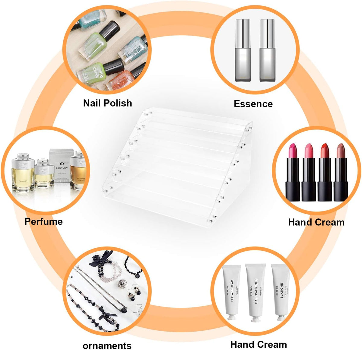 BTremary Clear Nail Polish Paint Organizer Holder Rack Shelf 6 Tier Acrylic Tattoo Ink Essential Oil Display Stand Holds Up to 48-96 Bottles for Table (Fit 1-2oz Bottles)