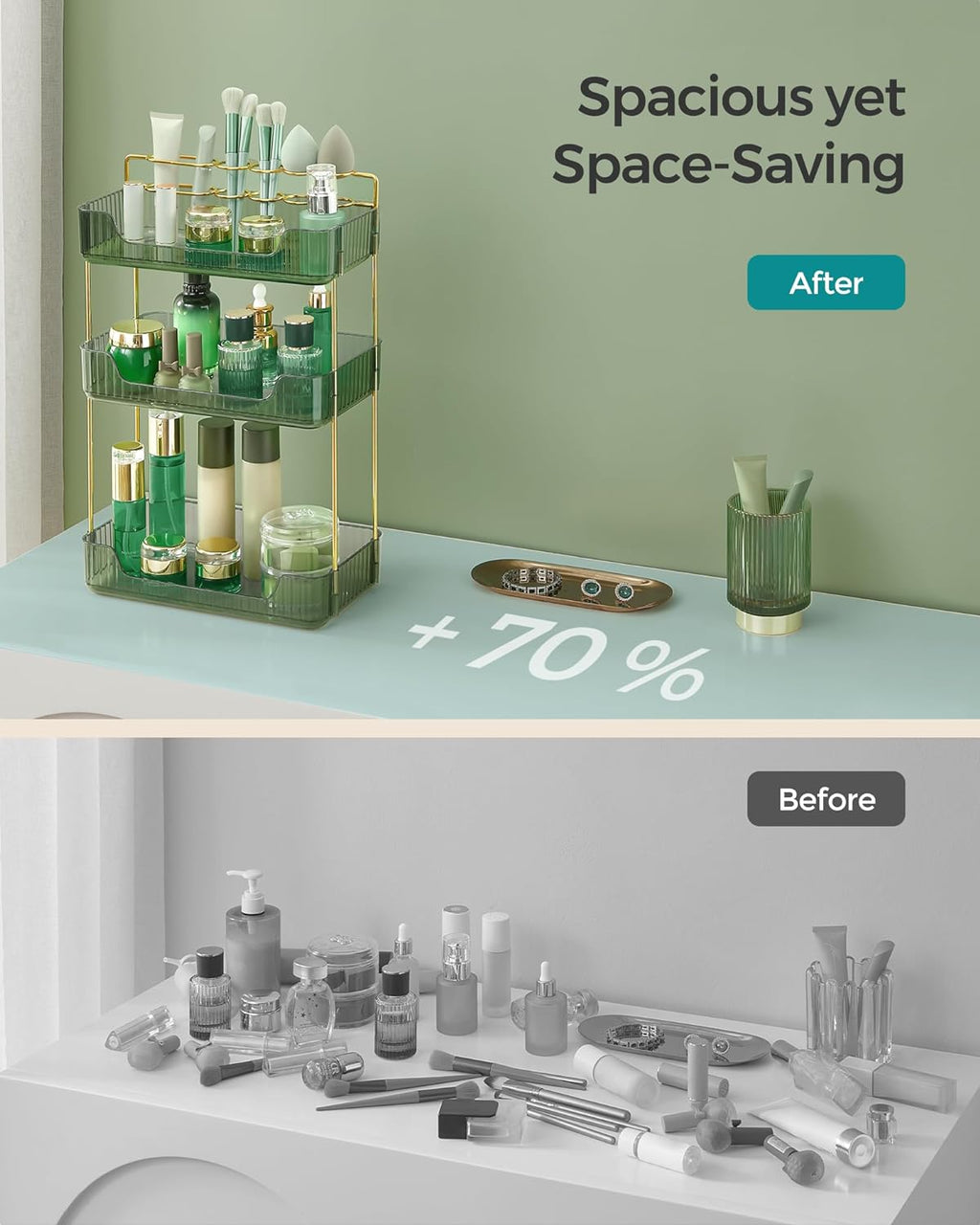 SONGMICS 3-Tier Makeup Organizer, Square, Customizable