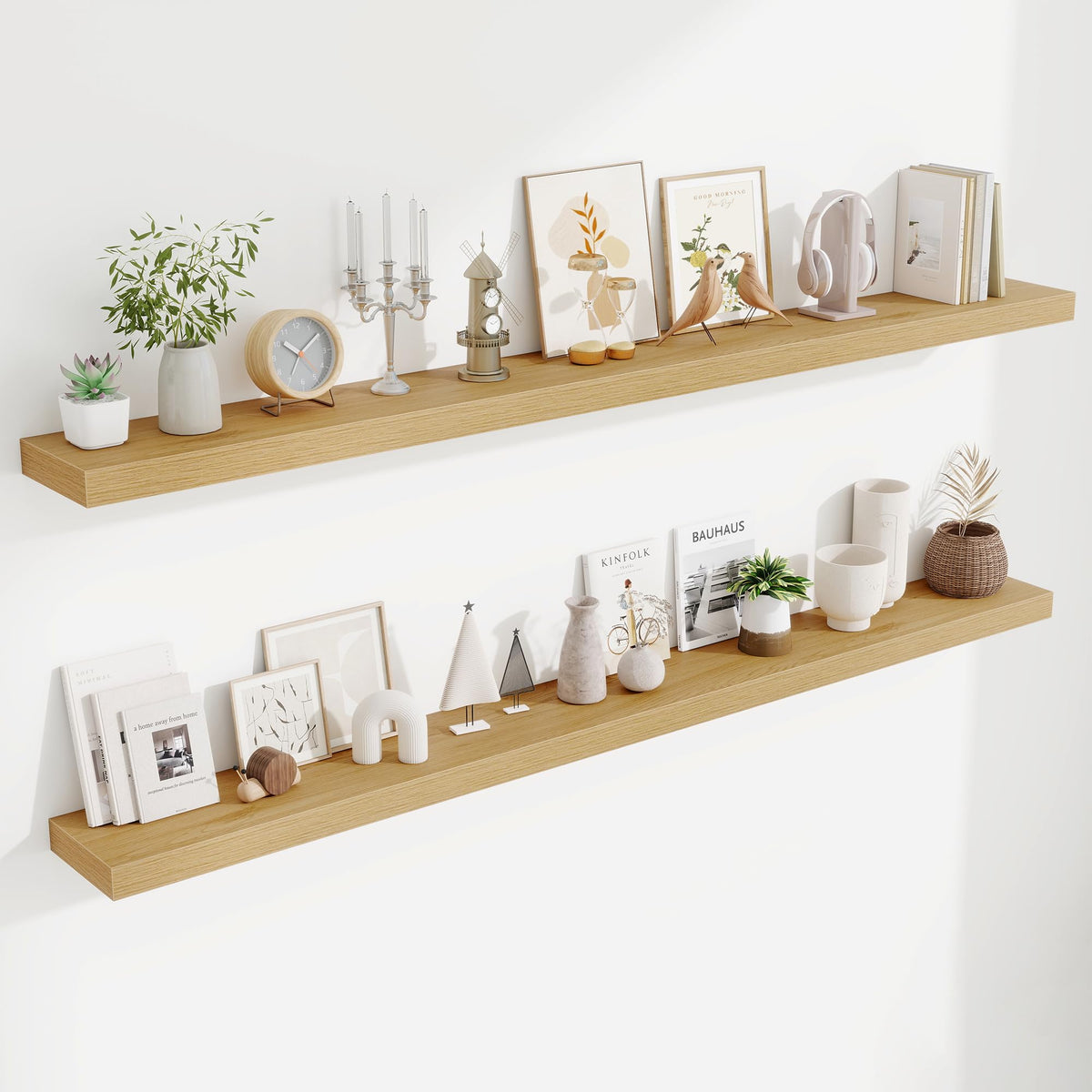 Fun Memories Floating Shelves Bathroom for Wall Mounted Shelves, 20 Inch Wood Shelf Set of 2, Home Storage & Display Decor, Walnut