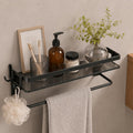 VOLPONE Glass Shelf for Bathroom 15.7 in Black Bathroom Shelves Wall Mounted Tempered Glass Shelving with 4 Removable Hooks (2 Tier)