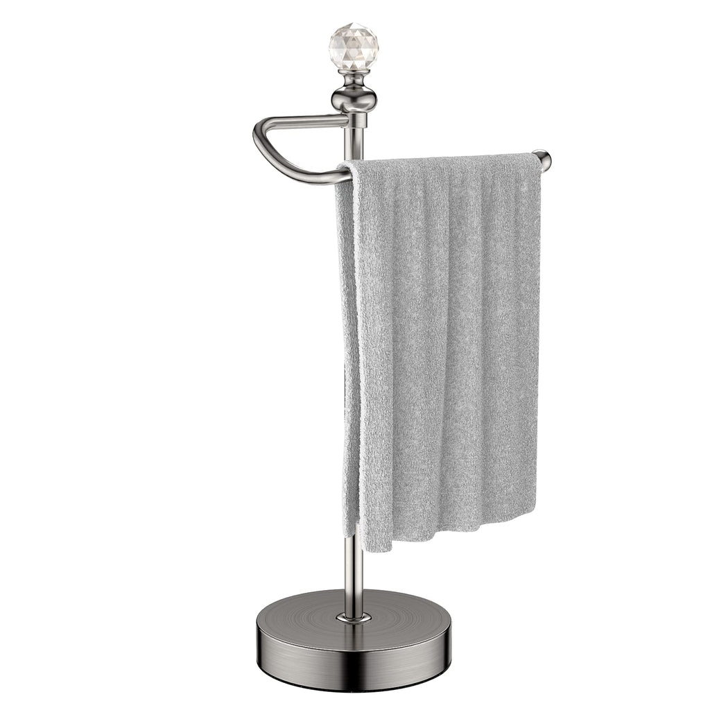 ROLABAM Heavy Weighted Hand Towel Holder (with Crystal Ball) Standing Hand Towel Holder Total Height 16.54'' for Kitchen, Bathroom, Vanity, Classic Decorative Metal Hand Towel Stand, Polished Chrome
