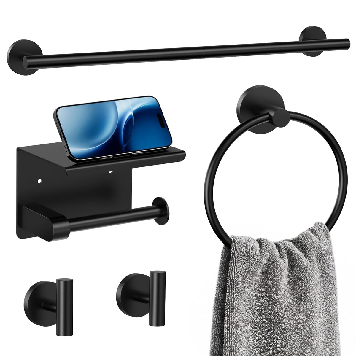 5-Piece Brushed Nickel Bathroom Towel Bar Set,24" Bathroom Hardware Kit