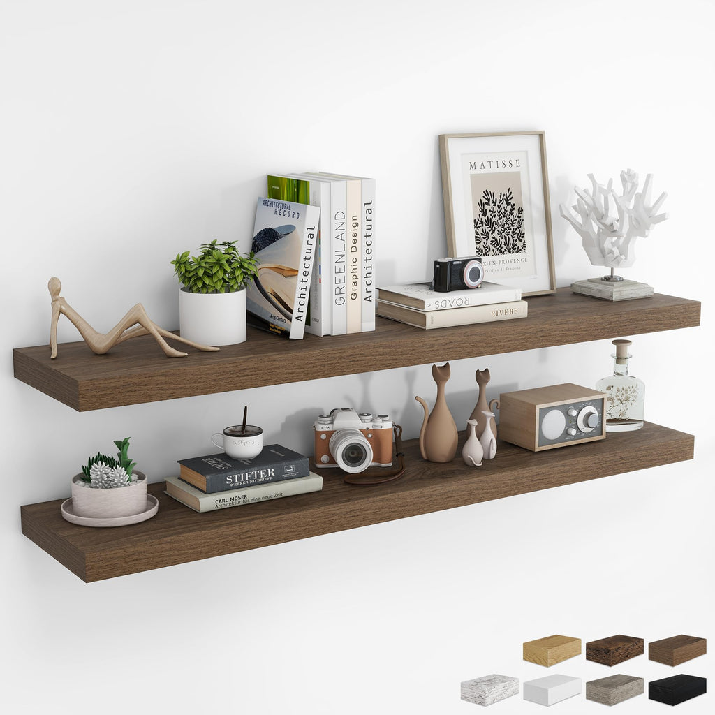 RICHFOCUS 28Inch Floating Shelves for Wall 2 Pack Shelves for Bedroom|Kitchen|Bathroom|Laundry Room Rustic Wood Wall Mounted Shelf with Invisible Brackets for Books|Storage|Decor, Oak